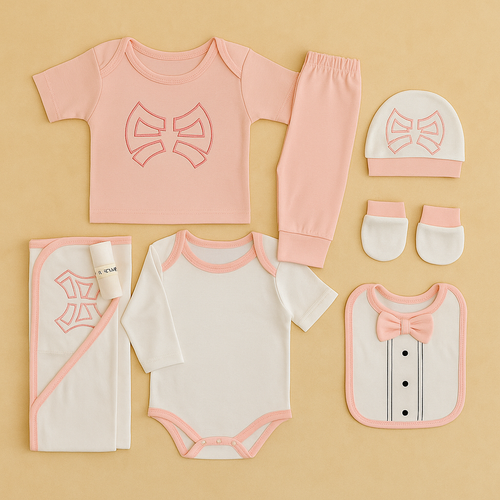 7 PIECE BABY GIRL CLOTHING SET – PINK & WHITE | SOFT COTTON NEWBORN ESSENTIALS