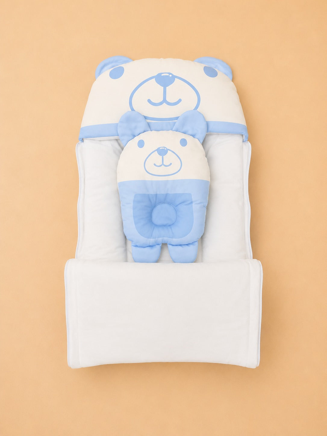 HAPPIMUMS CHARACTER CUDDLY CARRY NEST WITH PILLOW - BLUE BEAR