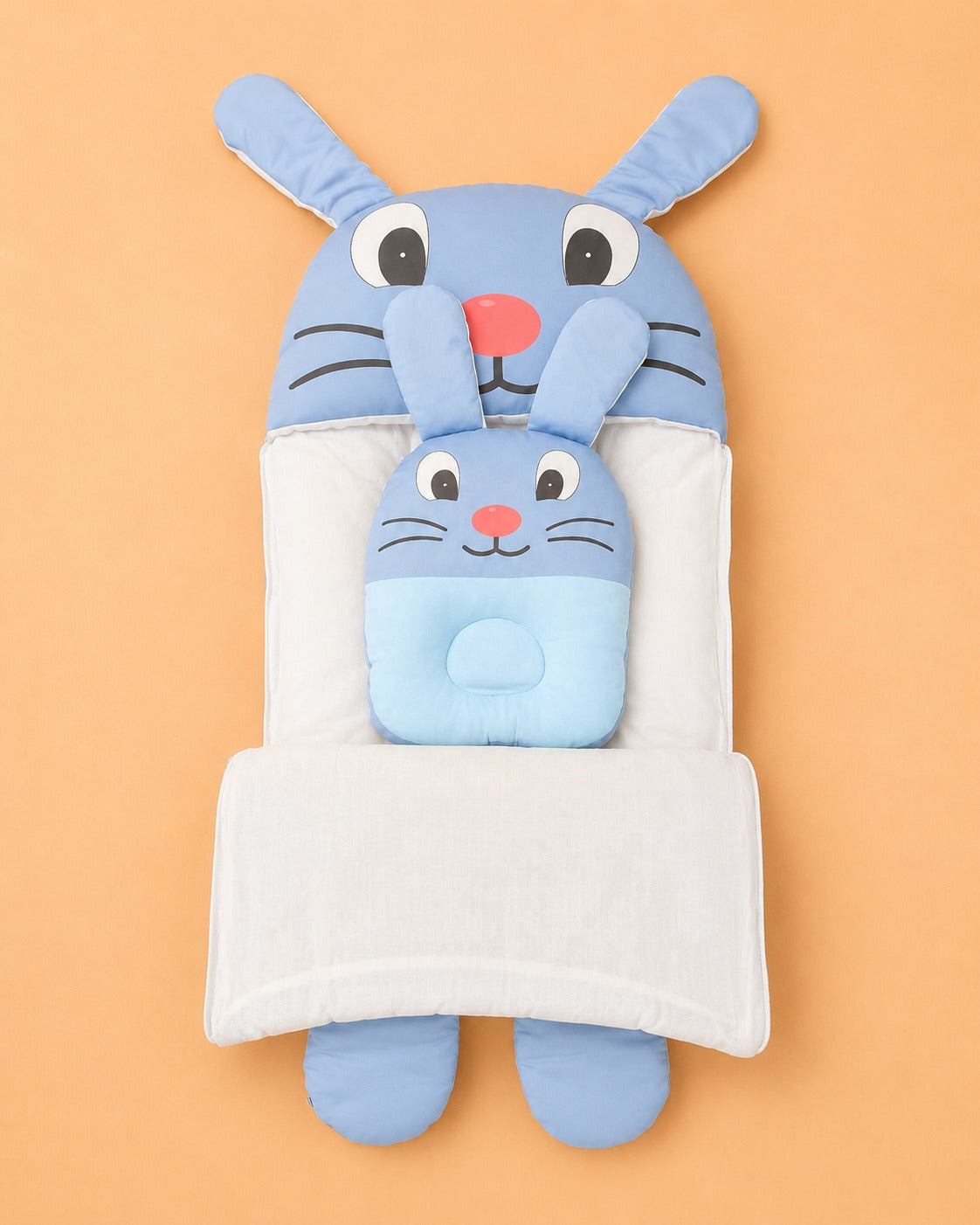 HAPPIMUMS CHARACTER CUDDLY CARRY NEST WITH PILLOW - BLUE BUNNY