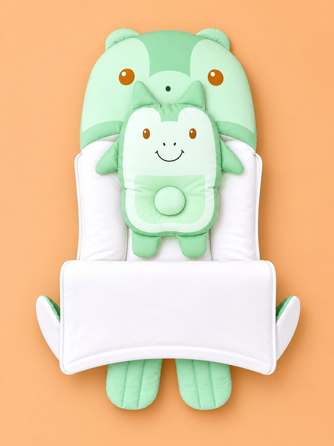 HAPPIMUMS CHARACTER CUDDLY CARRY NEST WITH PILLOW - GREEN RHINO