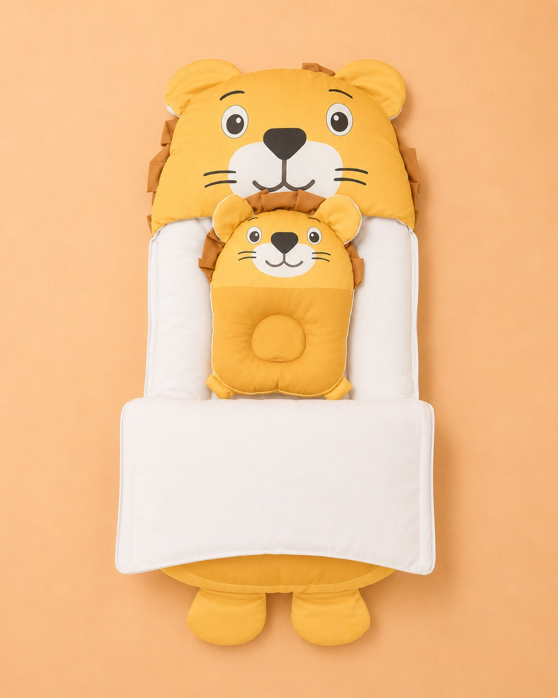 HAPPIMUMS CHARACTER CUDDLY CARRY NEST WITH PILLOW - YELLOW LION