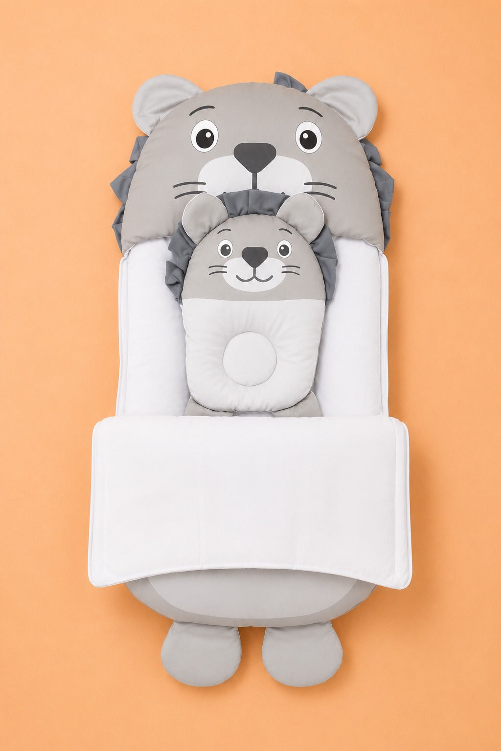 HAPPIMUMS CHARACTER CUDDLY CARRY NEST WITH PILLOW - CHARCOAL LION