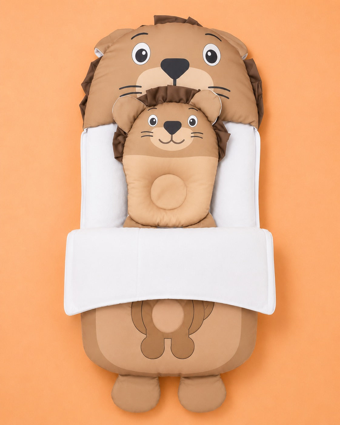 HAPPIMUMS CHARACTER CUDDLY CARRY NEST WITH PILLOW - BROWN LION