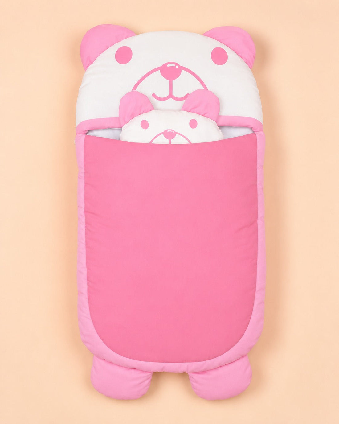 HAPPIMUMS CHARACTER CUDDLY CARRY NEST WITH PILLOW - PINK BEAR