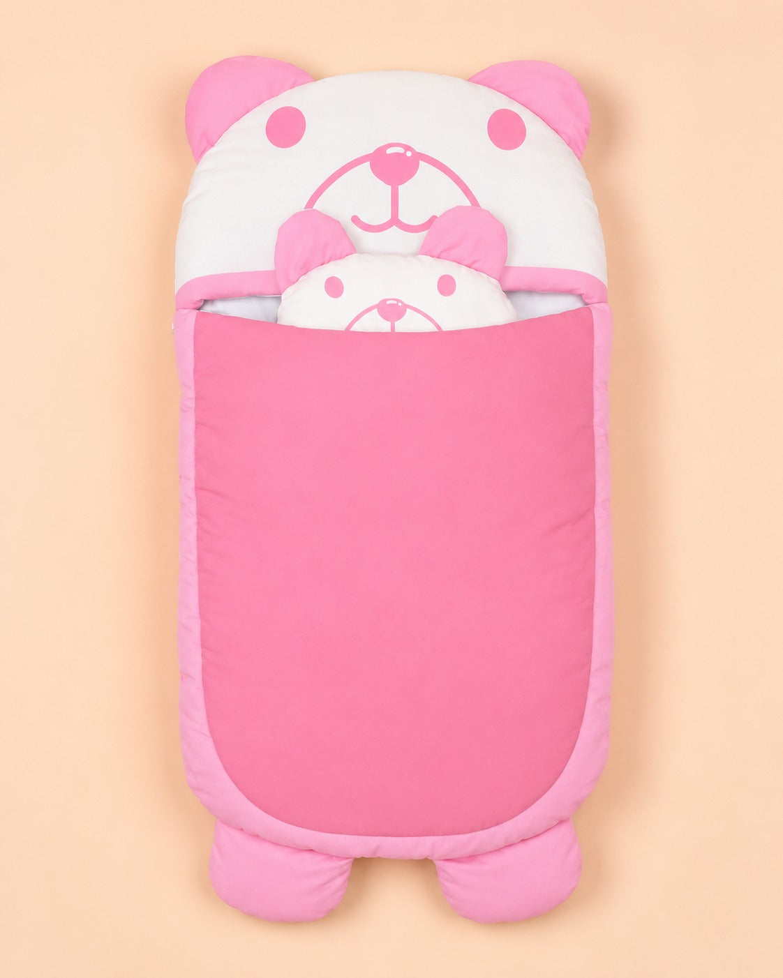 HAPPIMUMS CHARACTER CUDDLY CARRY NEST WITH PILLOW - PINK BEAR