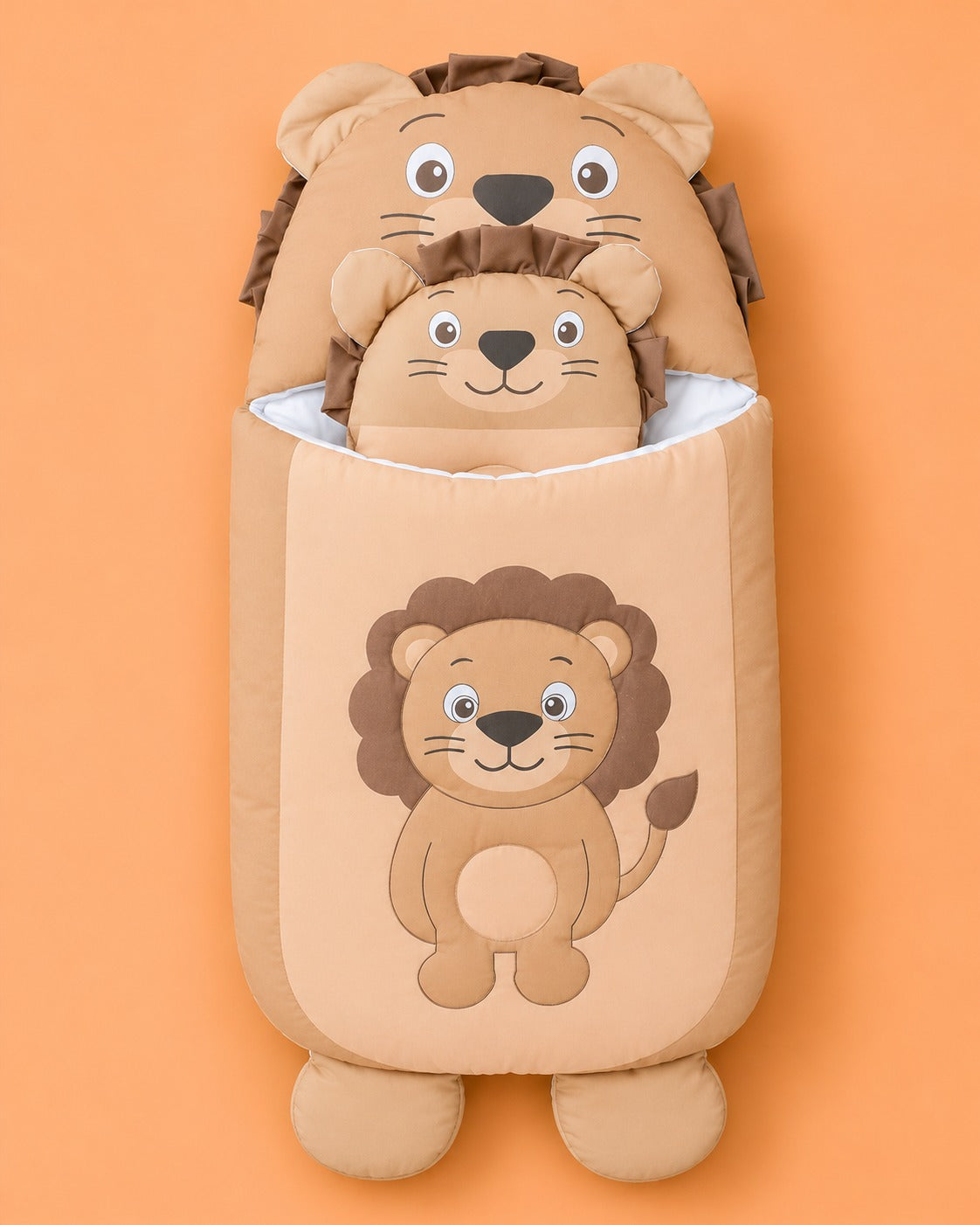 HAPPIMUMS CHARACTER CUDDLY CARRY NEST WITH PILLOW - BROWN LION