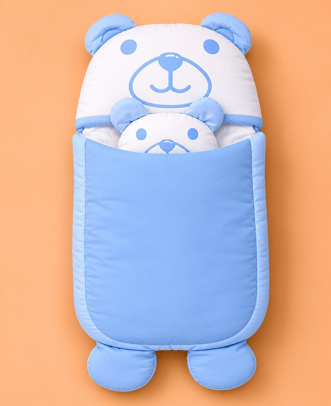 HAPPIMUMS CHARACTER CUDDLY CARRY NEST WITH PILLOW - BLUE BEAR