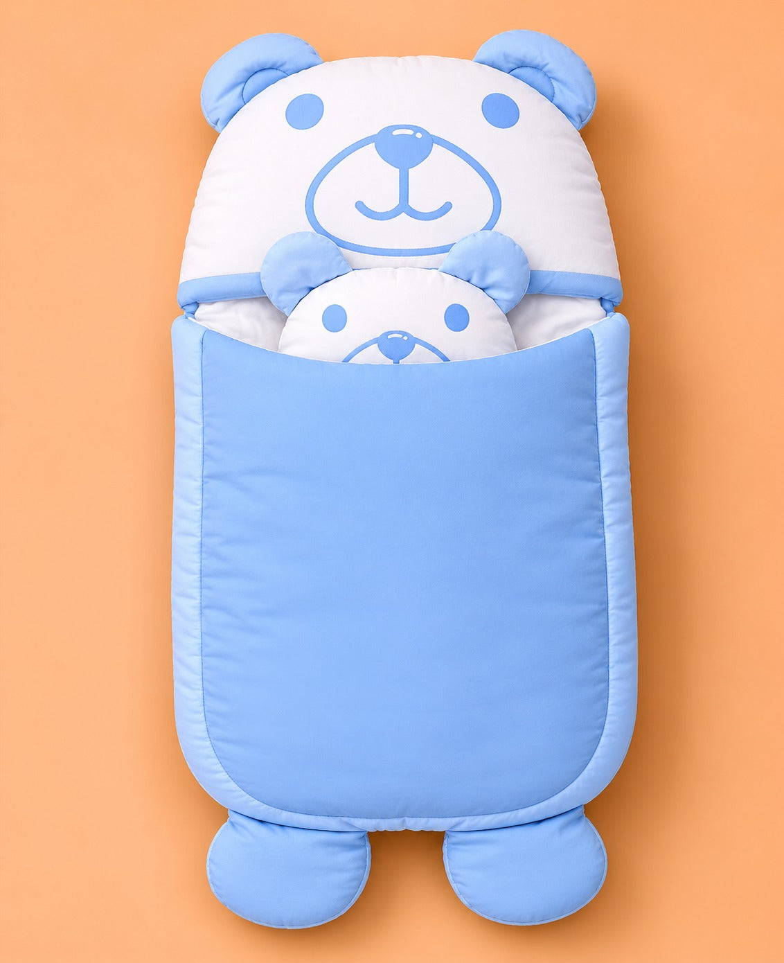 HAPPIMUMS CHARACTER CUDDLY CARRY NEST WITH PILLOW - BLUE BEAR