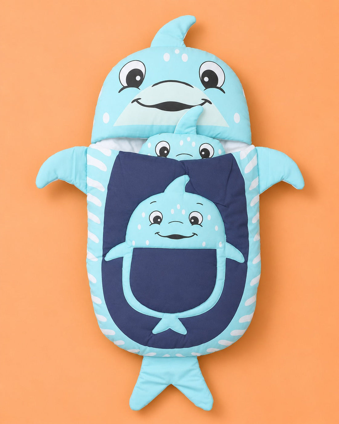 HAPPIMUMS CHARACTER CUDDLY CARRY NEST WITH PILLOW - BLUE LITTLE SHARK