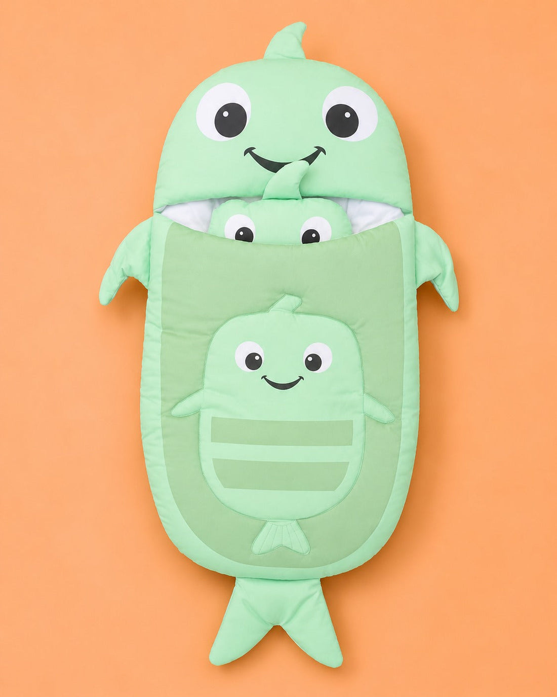 HAPPIMUMS CHARACTER CUDDLY CARRY NEST WITH PILLOW - GREEN FISH