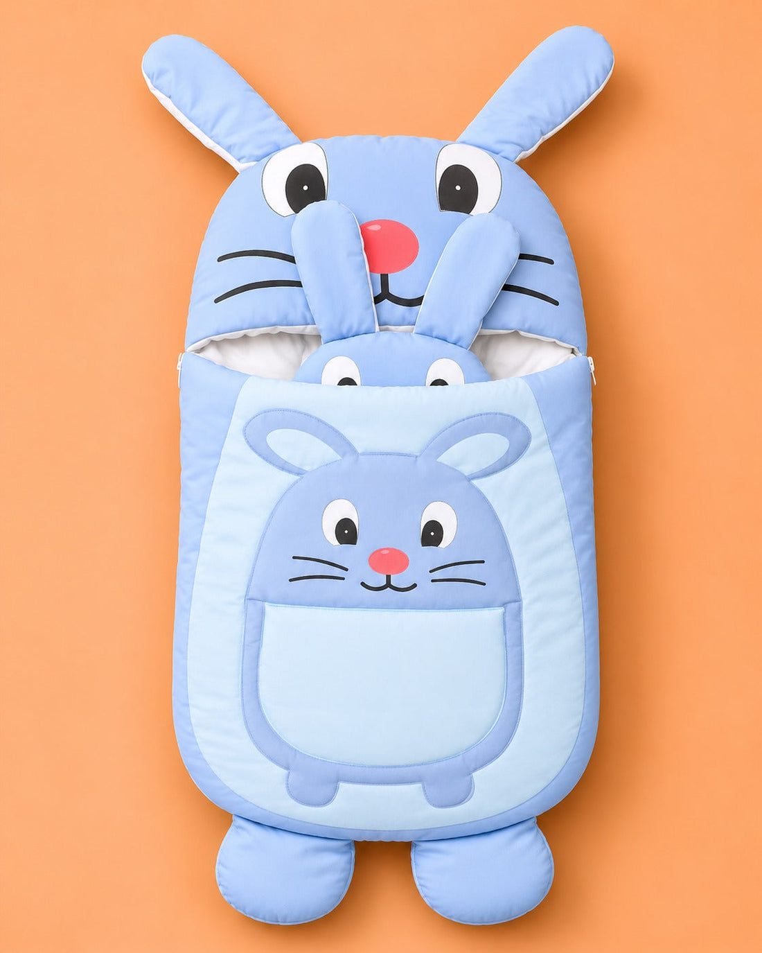 HAPPIMUMS CHARACTER CUDDLY CARRY NEST WITH PILLOW - BLUE BUNNY