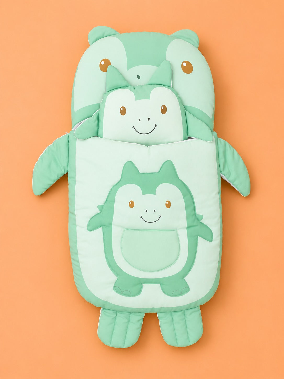 HAPPIMUMS CHARACTER CUDDLY CARRY NEST WITH PILLOW - GREEN RHINO
