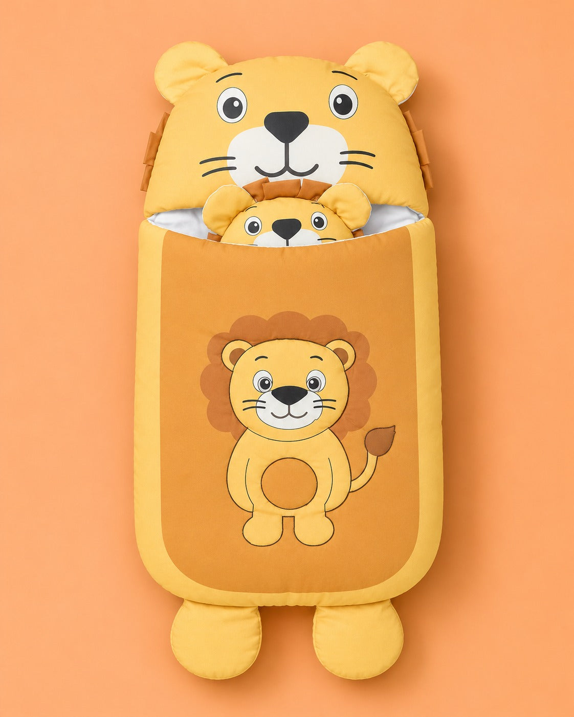 HAPPIMUMS CHARACTER CUDDLY CARRY NEST WITH PILLOW - YELLOW LION