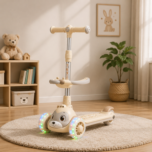KIDS BALANCE SCOOTER WITH SEAT AND FLASH WHEELS - BEIGE