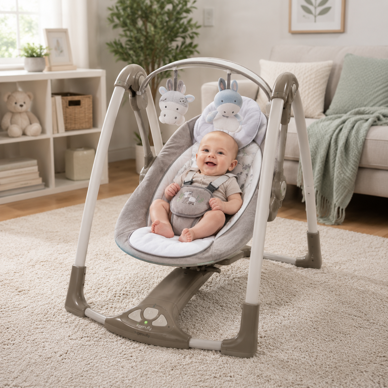 INGENUITY CONVERTME SWING SEAT PORTABLE BABY SWING - LIGHT BROWN