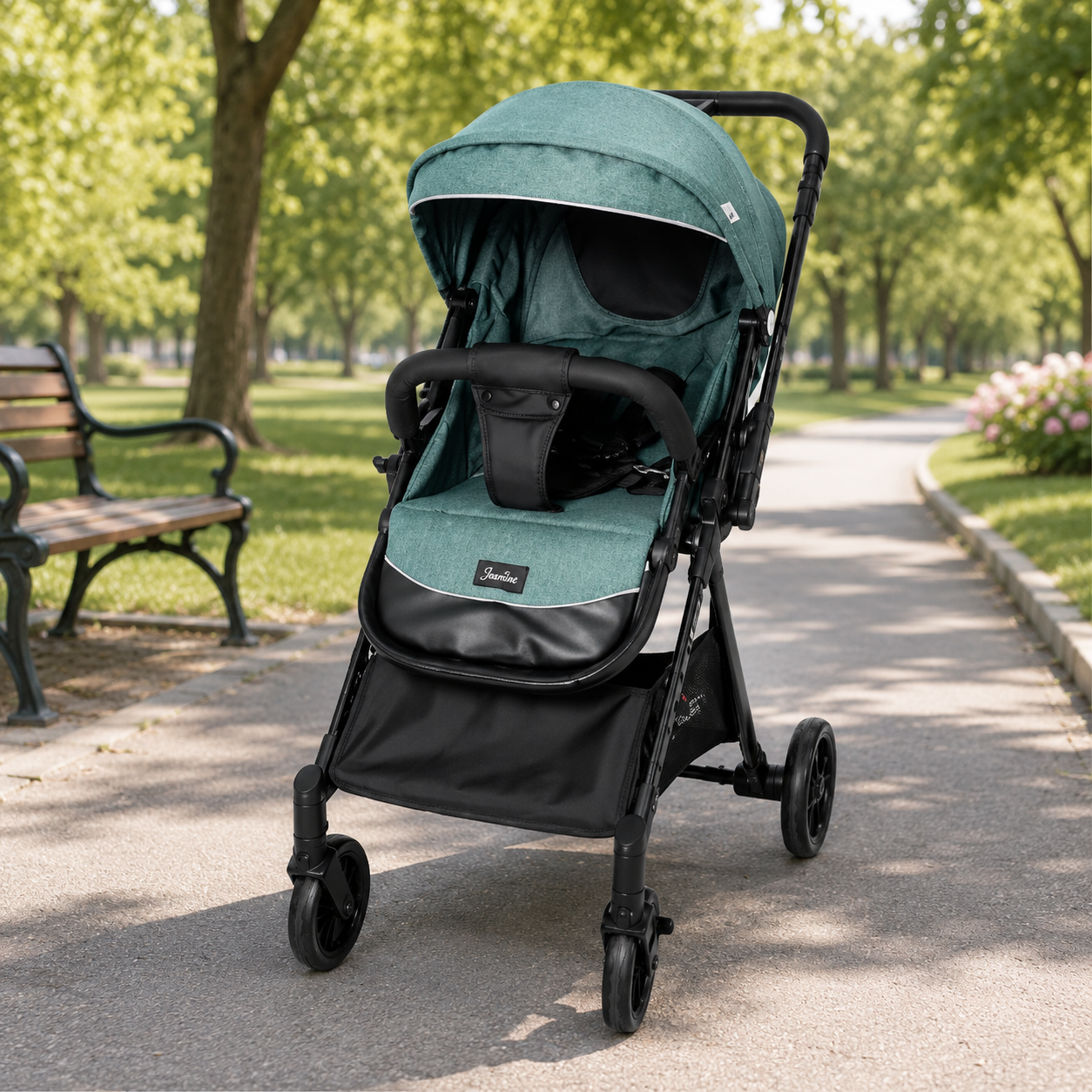 TINNIES BABY STROLLER – GREEN FOLDABLE WITH REVERSIBLE HANDLE