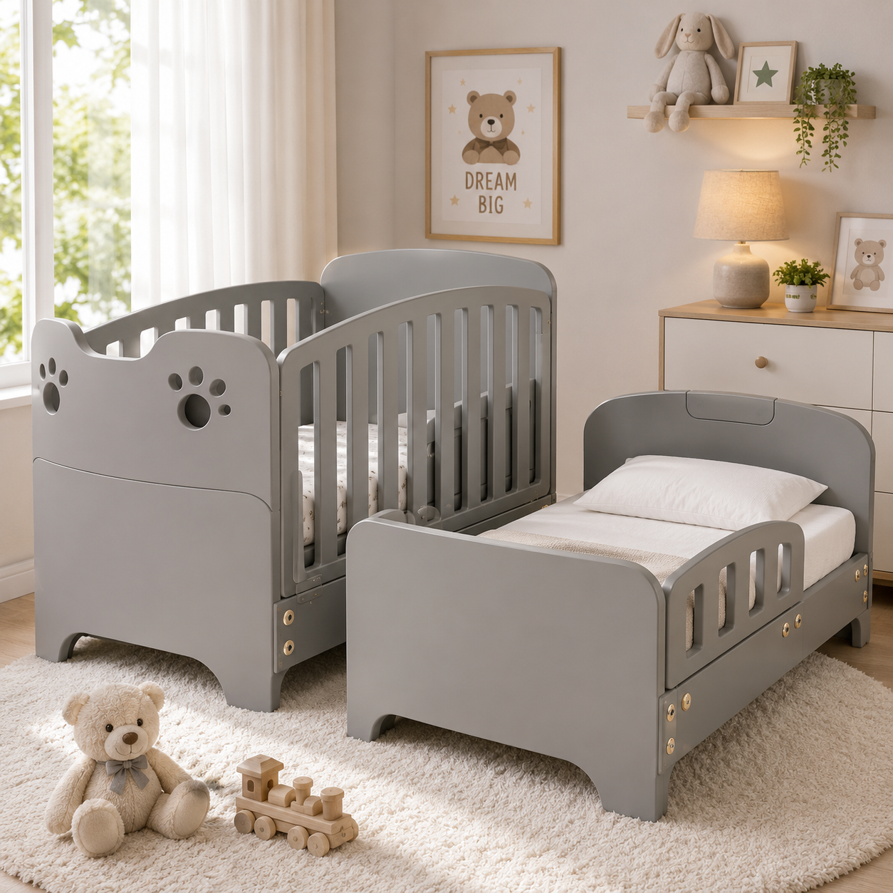 CONVERTIBLE WOODEN BABY CRIB BED