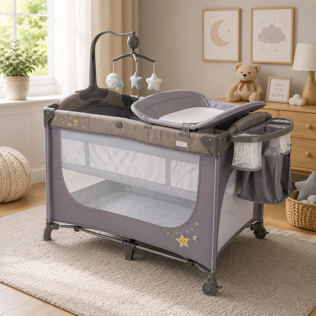 ALL-IN-ONE BABY PLAY YARD – GREY