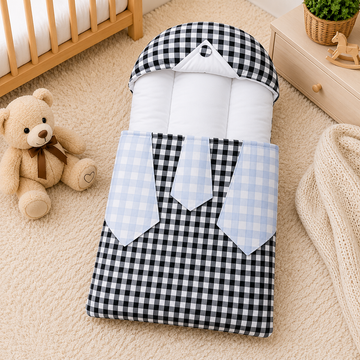 CHECKERED COTTON POLYESTER BABY CARRY NEST WITH SHIRT DESIGN - BLACK