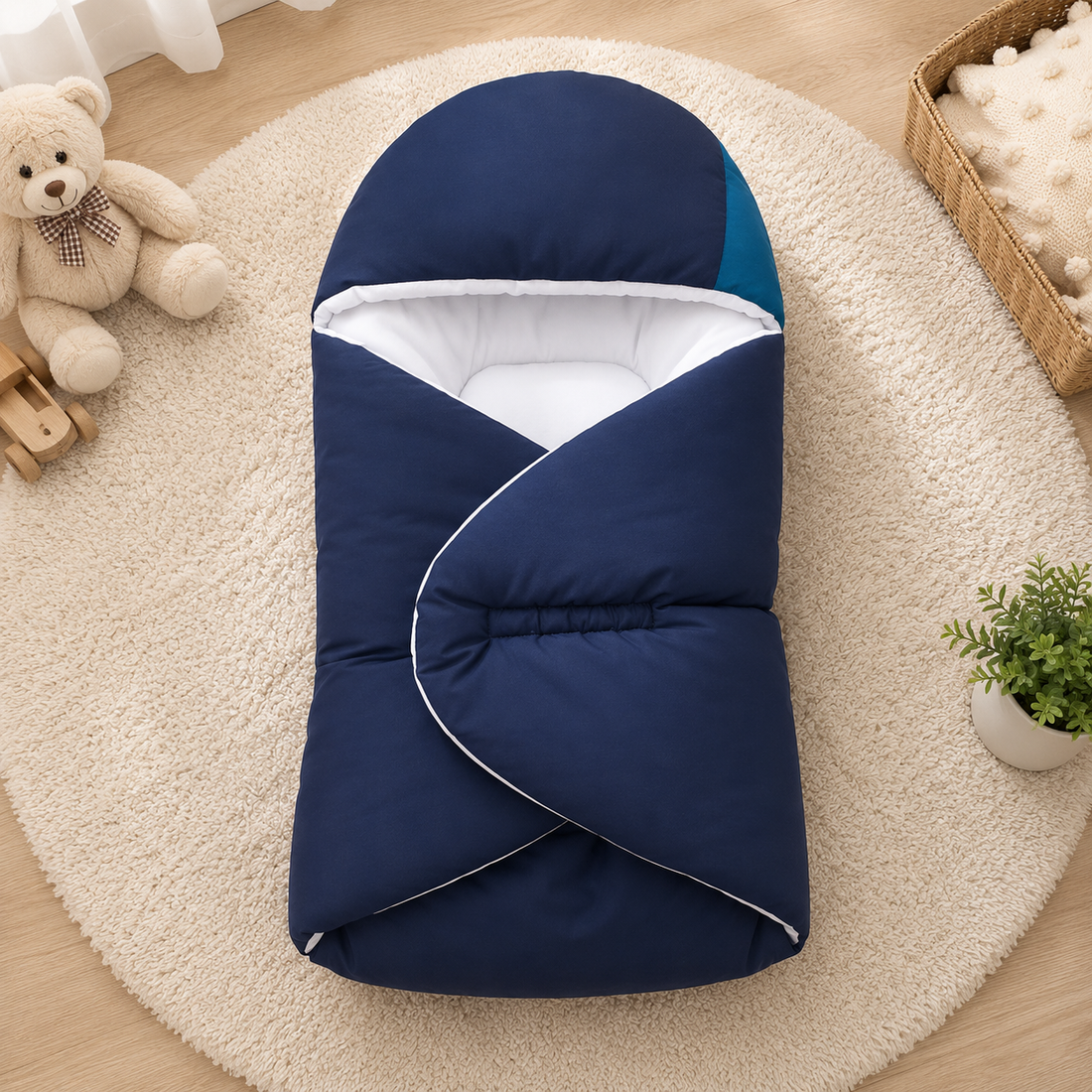 SOLID COTTON POLYESTER BABY CARRY NEST - BLUE