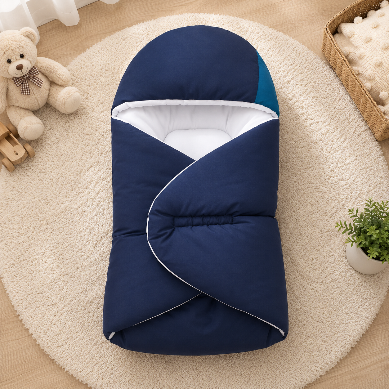 SOLID COTTON POLYESTER BABY CARRY NEST - BLUE