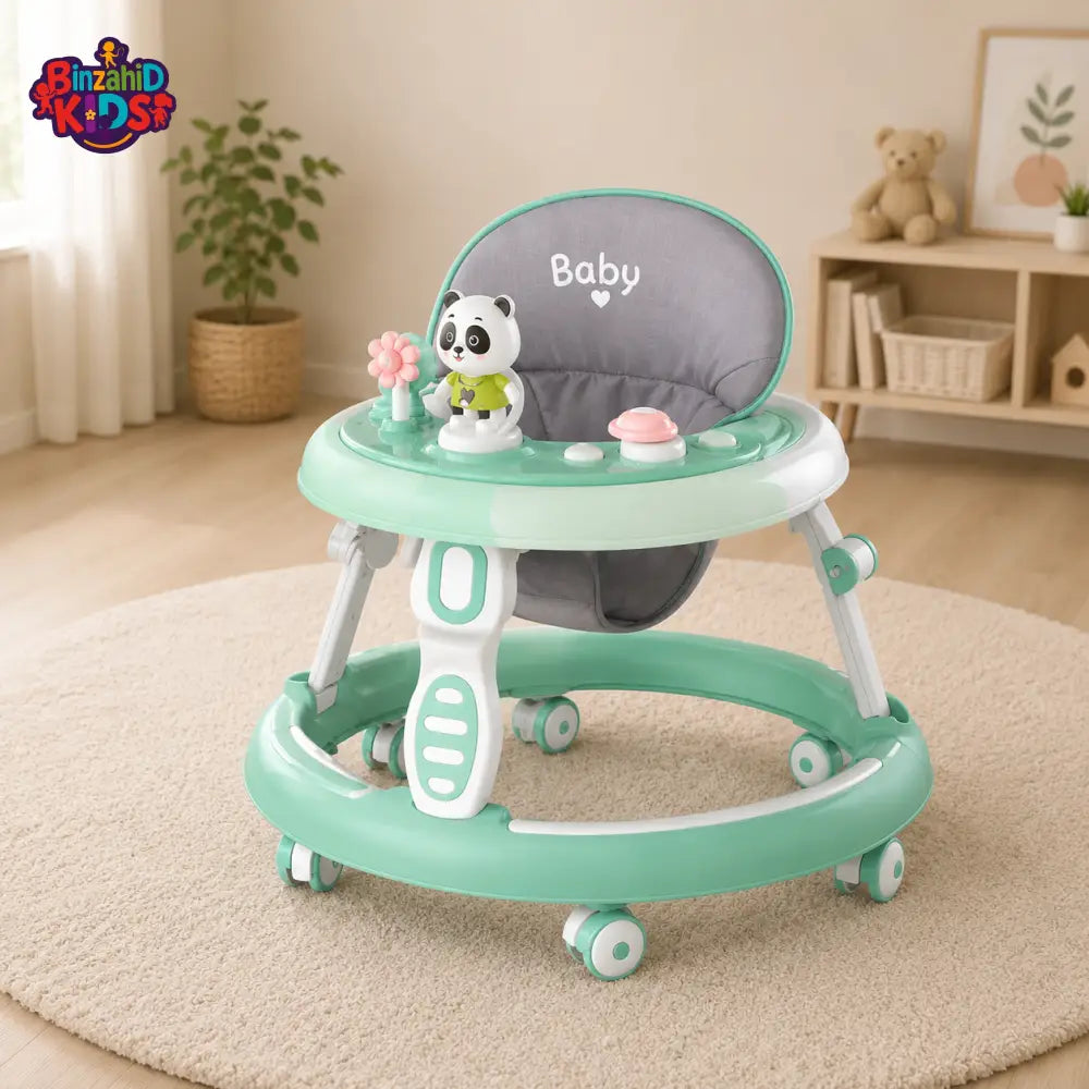 ADJUSTABLE BABY WALKER WITH PLAY TRAY - GREEN