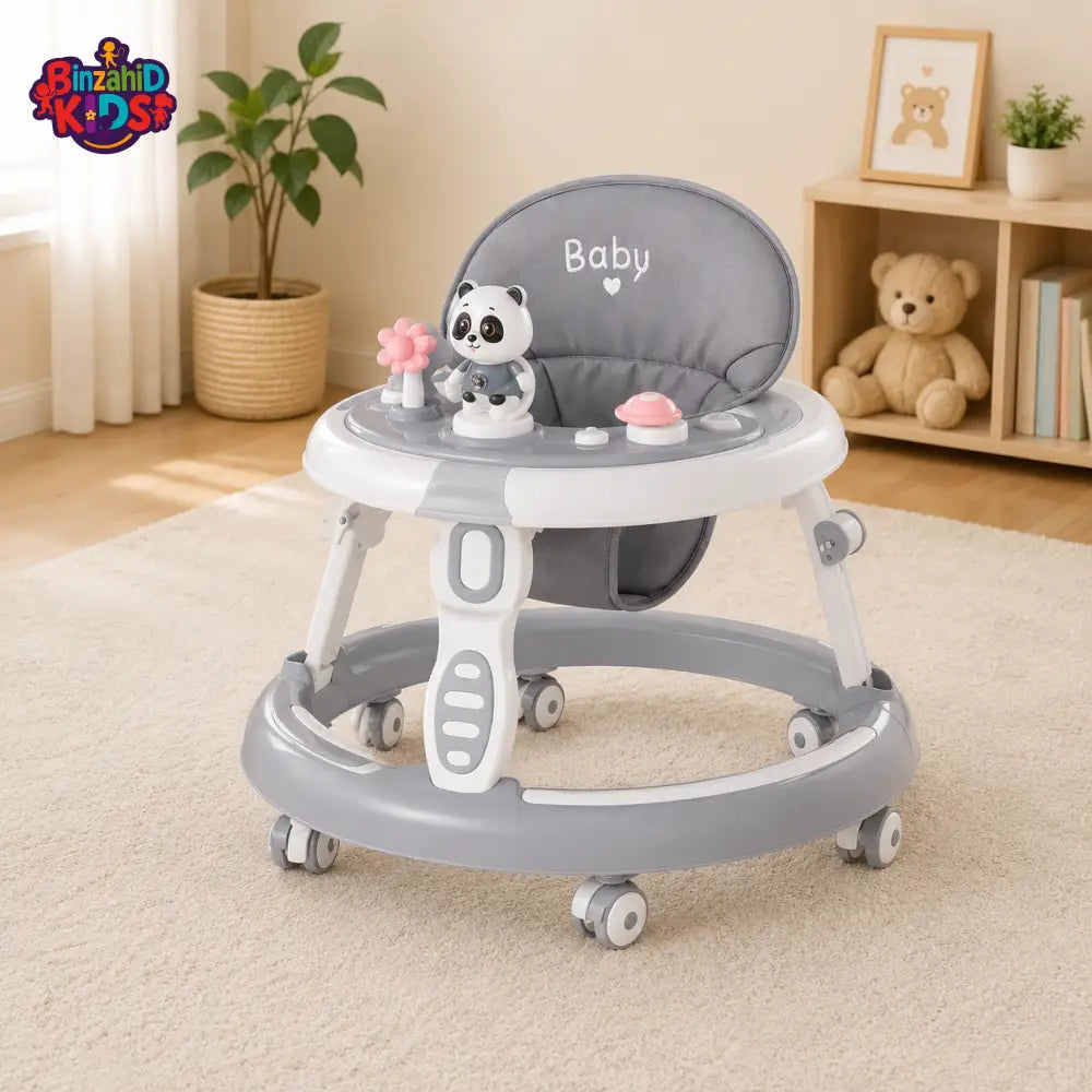 ADJUSTABLE BABY WALKER WITH PLAY TRAY - GREY