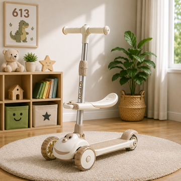 TODDLER SCOOTER WITH SEAT AND LEAN-TO-STEER DESIGN - BEIGE
