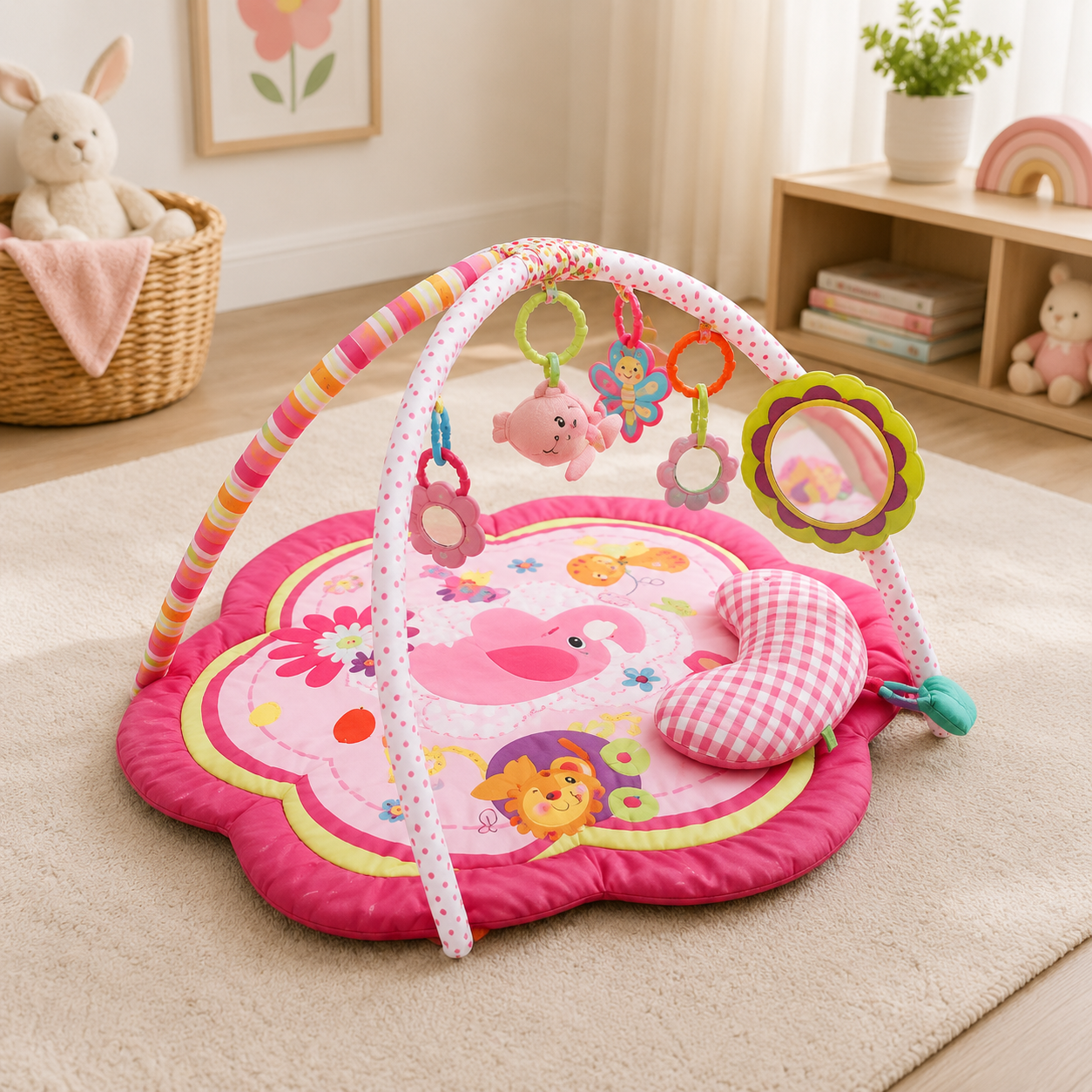 TINNIES PINK BABY PLAY MAT – 4-IN-1 ACTIVITY MAT WITH TOYS (0–12 MONTHS)