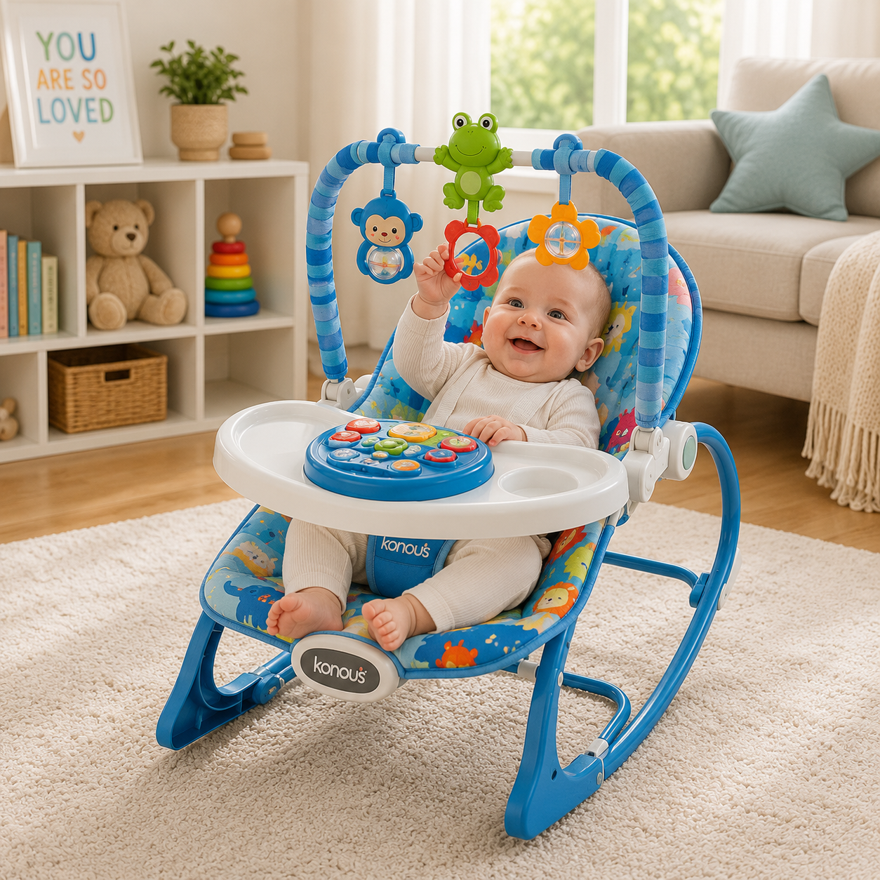 JOYOUS 4-IN-1 NEWBORN TO TODDLER ROCKER - BLUE