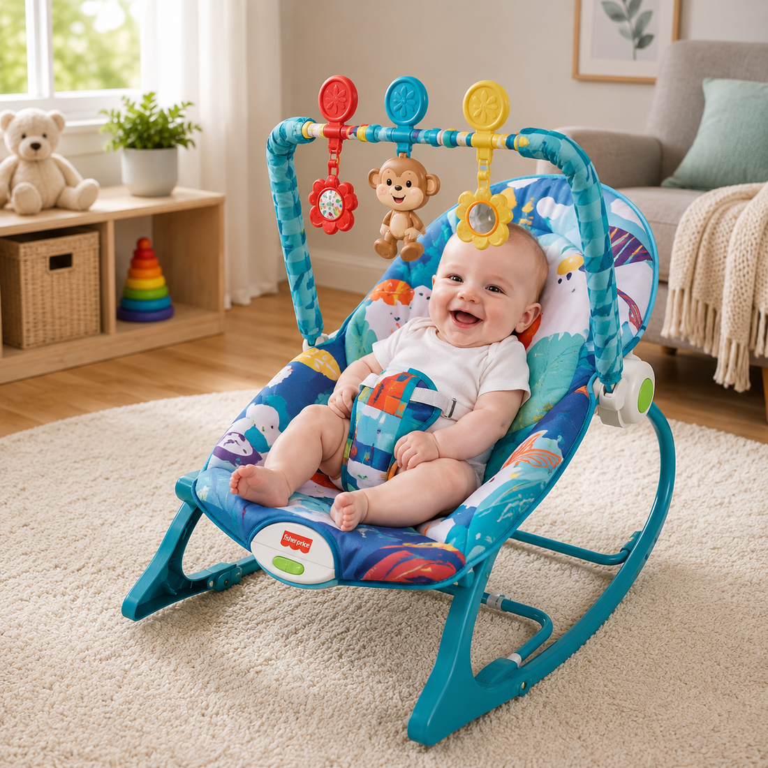 FISHER PRICE BABY ROCKER & INFANT BOUNCER SEAT - BLUE