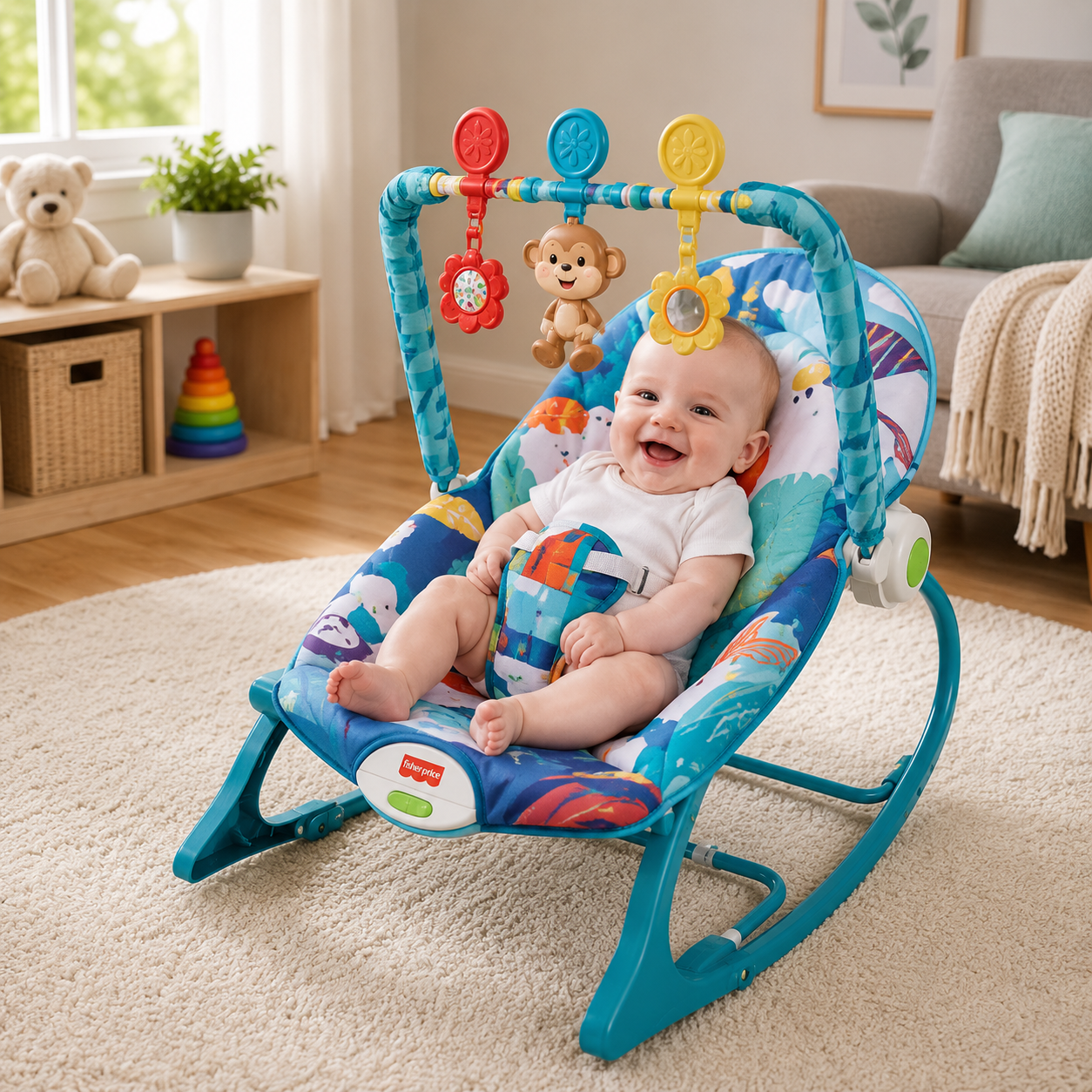 FISHER PRICE BABY ROCKER & INFANT BOUNCER SEAT - BLUE