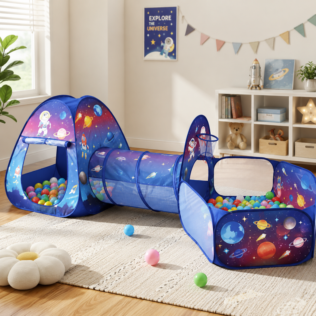 SPACE THEME KIDS PLAY TENT WITH CRAWL TUNNEL