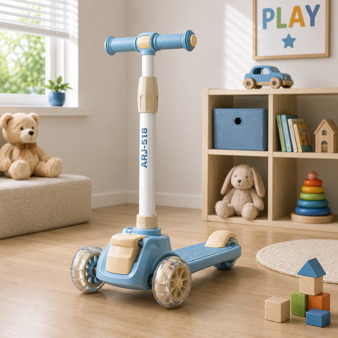 KIDS 3-WHEEL SCOOTER WITH FLASHING WHEELS - BLUE