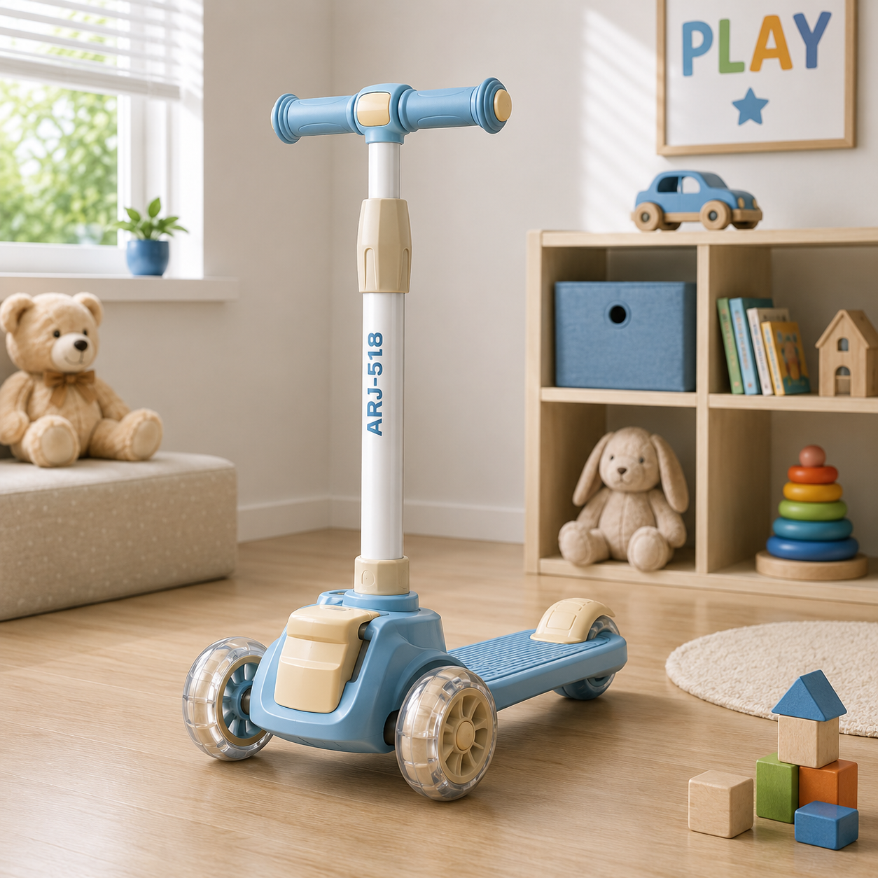 KIDS 3-WHEEL SCOOTER WITH FLASHING WHEELS - BLUE