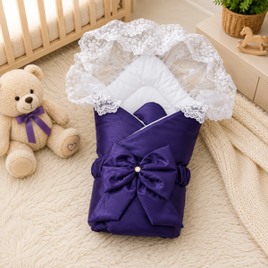 SATIN POLYESTER BABY CARRY NEST WITH LACE CANOPY - NAVY