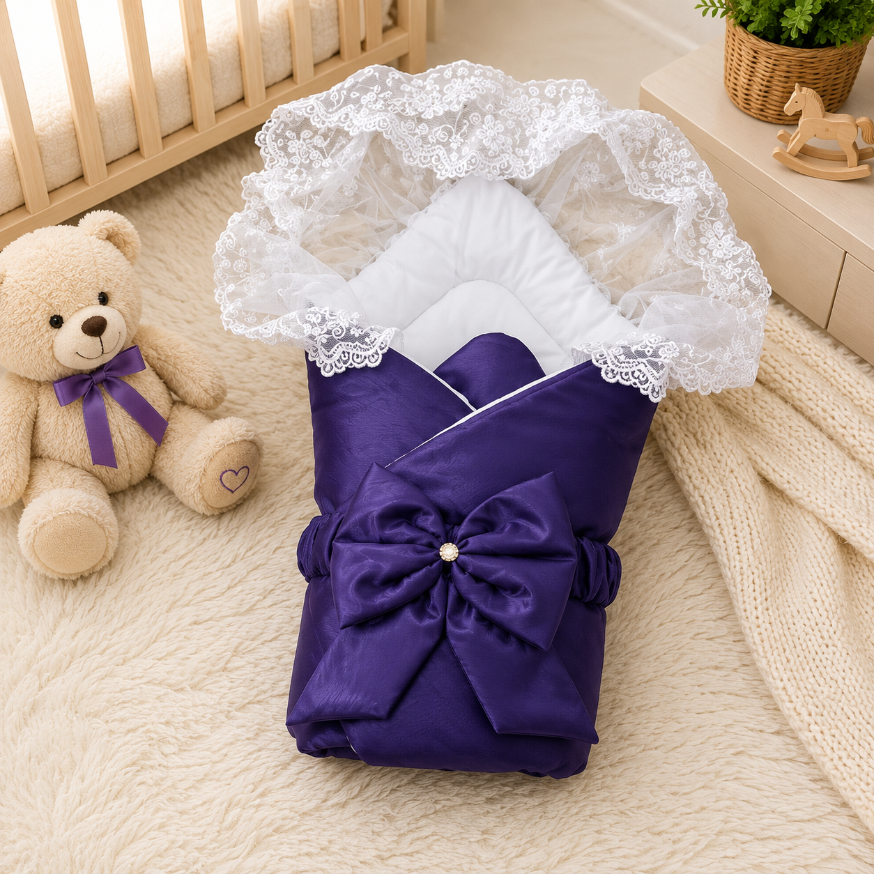 SATIN POLYESTER BABY CARRY NEST WITH LACE CANOPY - NAVY