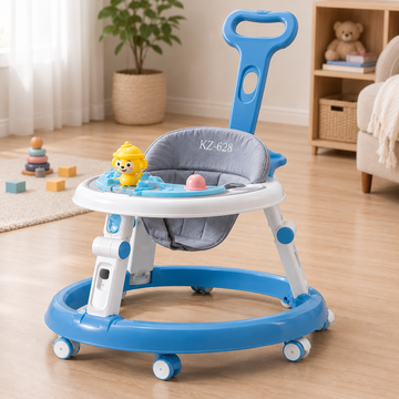 PUSH HANDLE BABY WALKER WITH ACTIVITY TRAY - BLUE