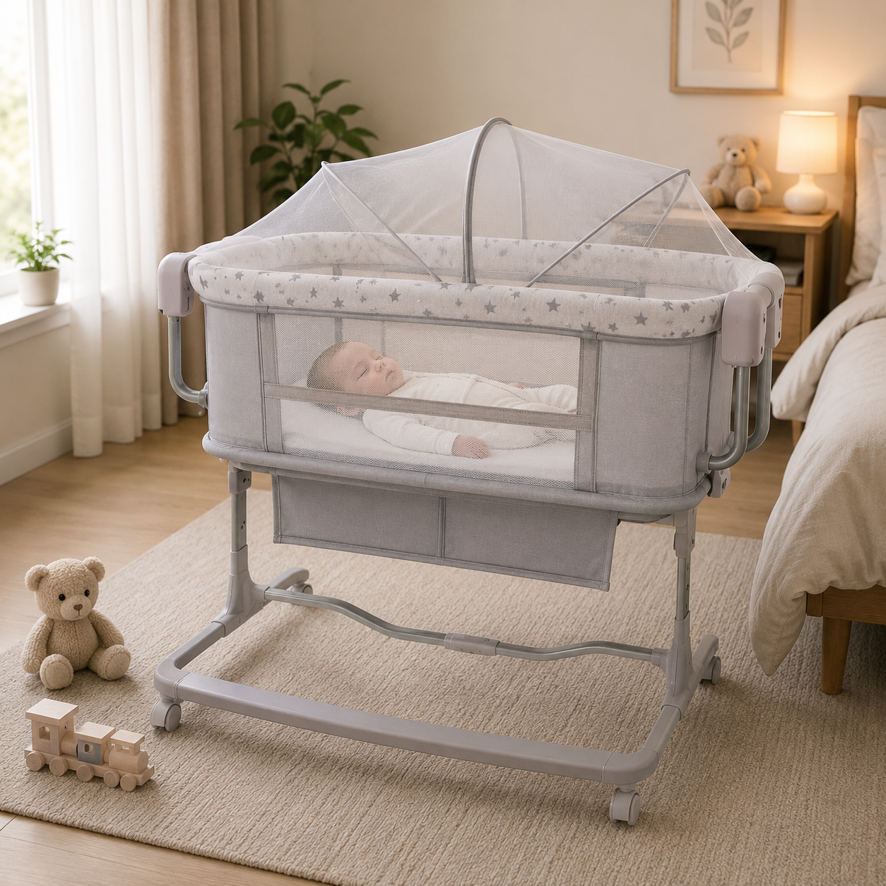 PORTABLE BABY BEDSIDE CRIB - WHITE