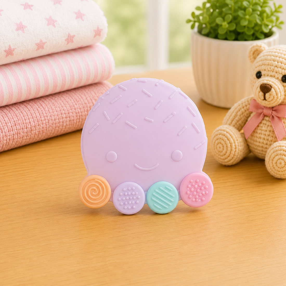 FARLIN SILICONE GUM SOOTHER - LAVENDAR OCTOPUS