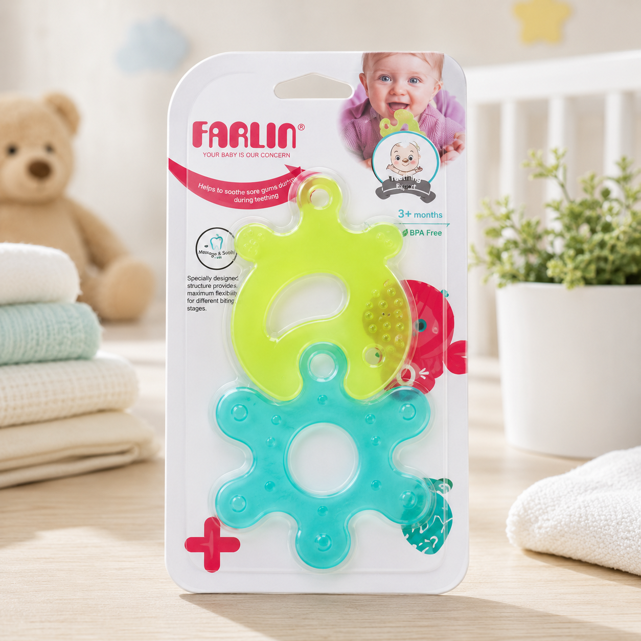 FARLIN PUZZLE GUM SOOTHER - GREEN & BLUE