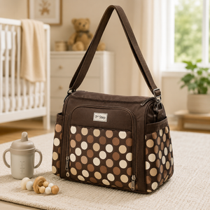 Baby Diaper Bag - Brown Polka Dot Printed