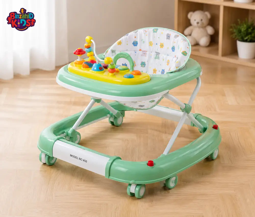 BABY WALKER WITH ACTIVITY TRAY - GREEN