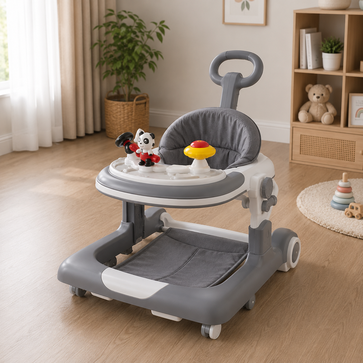 MULTIFUNCTIONAL BABY WALKER WITH PUSH HANDLE - GREY