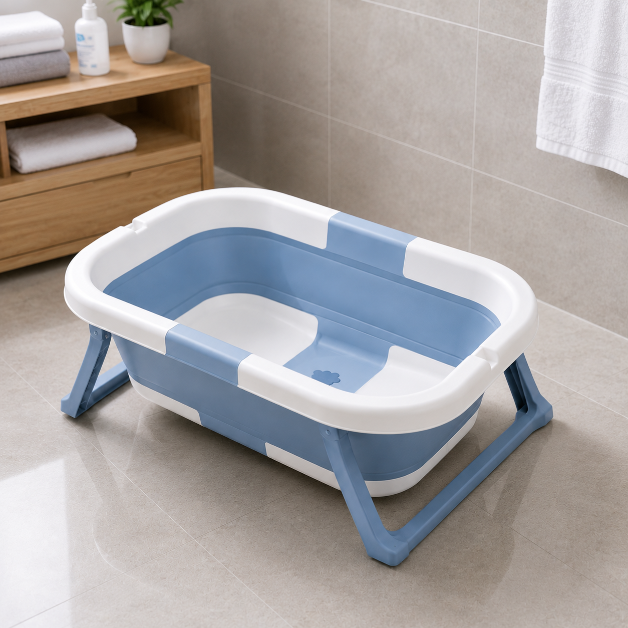FOLDABLE BABY BATH TUB WITH STAND LEGS - BLUE