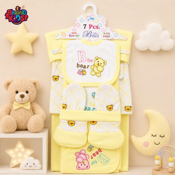 BLUE BIRD 7 PCS NEWBORN BABY GIFT SET – BEAR EMBROIDERED DESIGN (YELLOW)