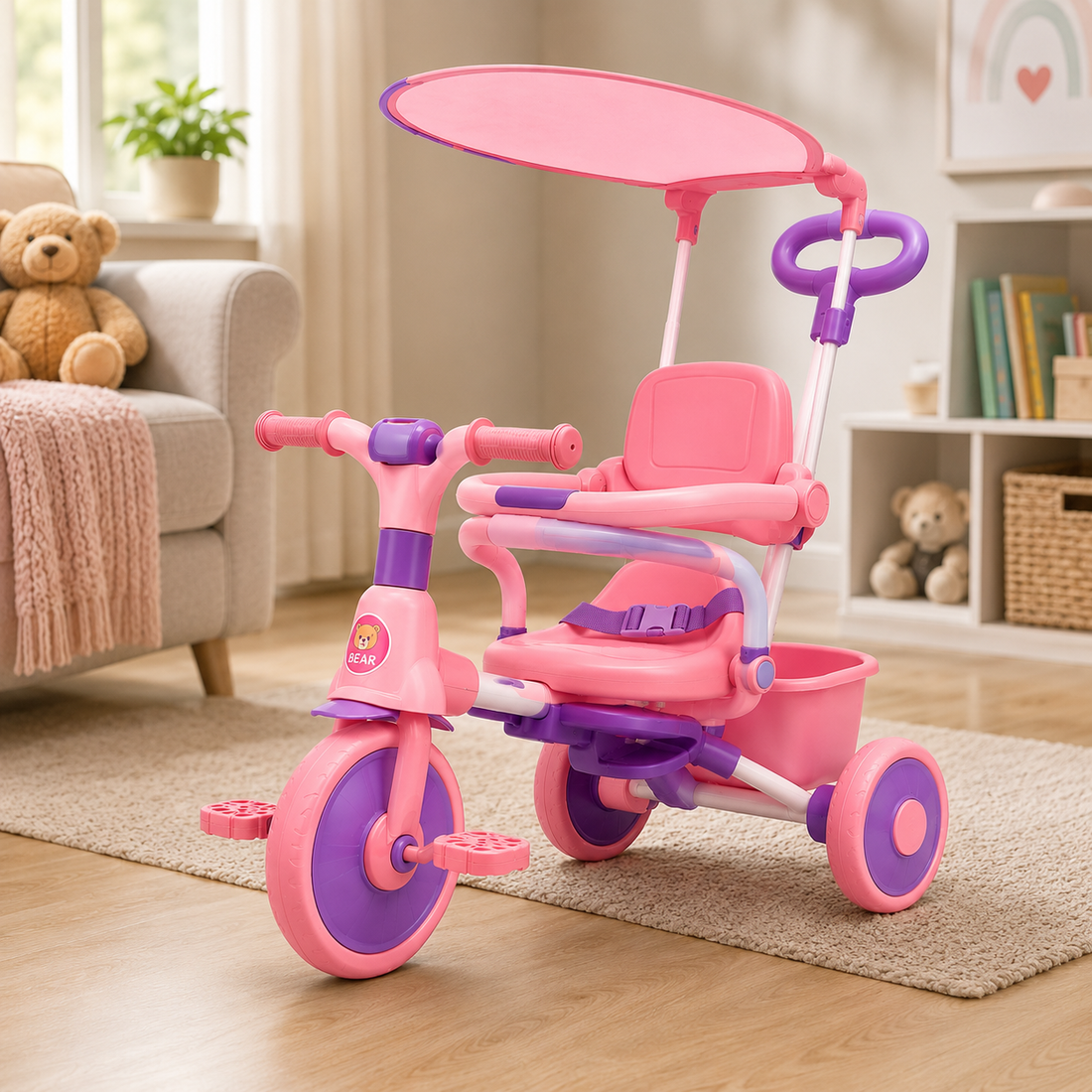 BABY STROLLER TRICYCLE WITH SUNSHADE CANOPY - PINK