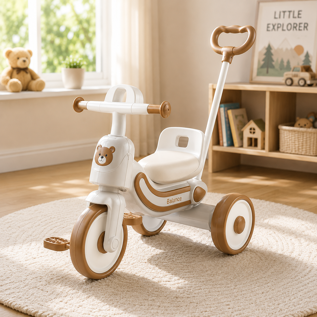 MULTIFUNCTIONAL KIDS TRICYCLE WITH PUSH HANDLE - GREY