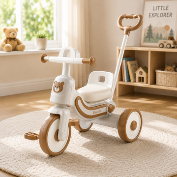 MULTIFUNCTIONAL KIDS TRICYCLE WITH PUSH HANDLE - GREY