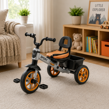 PREMIUM KIDS PEDAL TRICYCLE WITH CANOPY HANDLE - ORANGE